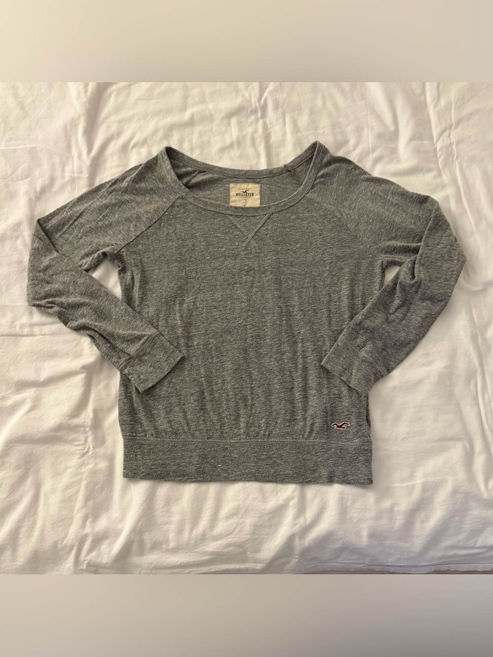 Y2K Hollister Heather Gray Raglan Long Sleeve Pullover Sweatshirt - Small